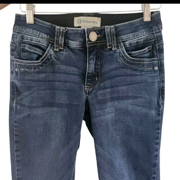 Democracy AB Technology Jeans Womens Size 2 Denim Stretch Tapered Blue Dark Wash - Picture 2 of 5